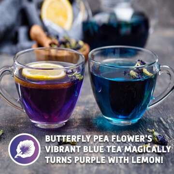 Sou Zen Butterfly Pea Flowers 35 Corn-fiber Pyramid Tea Bags | Premium Quality | Natural, Raw Drink Mix w/Antioxidants, Organic Nootropics | Thai Herbal