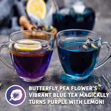 Sou Zen Butterfly Pea Flowers 35 Corn-fiber Pyramid Tea Bags | Premium Quality | Natural, Raw Drink Mix w/Antioxidants, Organic Nootropics | Thai Herbal