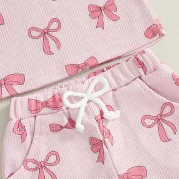 NZNDSHD Toddler Girls Summer Bow Print Set with Shorts
