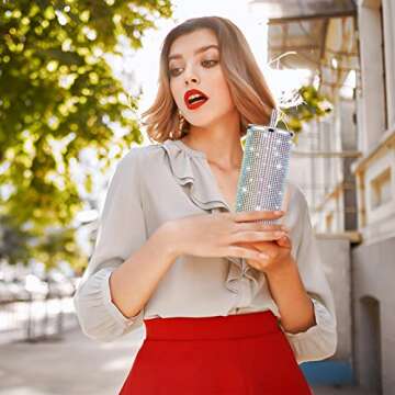 Tessco 2 Pcs Bling Tumbler 20oz Rhinestone Cup Christmas Gift Cup Glitter Diamond Bottle with Lid and Straw Stainless Steel Bling Thermal Water Bottle for Women (Silver, Pink)