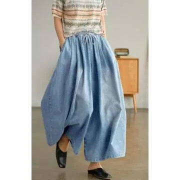 UQJE Women's Wide Leg Baggy Jeans Plus Size Loose Elastic Waist Denim Pants with Deep Pockets Light ...