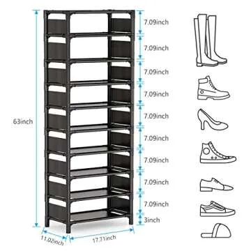 Sunvito 10 Tiers Shoe Rack for Space Saving Storage Solutions