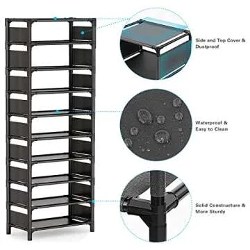 Sunvito 10 Tiers Shoe Rack for Space Saving Storage Solutions