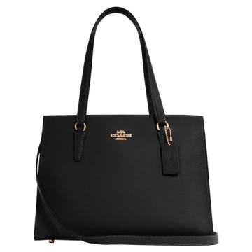 Elegant COACH Tatum Carryall in Black True Red with Smooth Leather