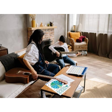 Jinlop Guitar Chords Poster Chart,Guitar Chart Double Side Laminated Guitar Chord Cheat Sheet for Beginner to Learn Harmony and Music Theory- A4 Size