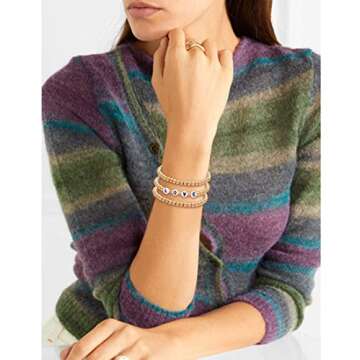 CEALXHENY Beaded Bracelets Stackable Brass Bead Ball Chain Bracelets for Women LOVE Letter Stretch Bracelet Bangles for Men Women Holiday Valentine’s Gift (Letter LOVE)