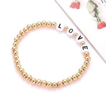 CEALXHENY Beaded Bracelets Stackable Brass Bead Ball Chain Bracelets for Women LOVE Letter Stretch Bracelet Bangles for Men Women Holiday Valentine’s Gift (Letter LOVE)