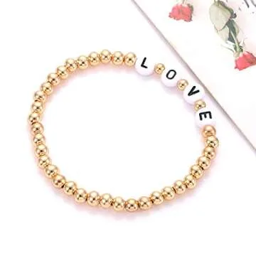 CEALXHENY Beaded Bracelets Stackable Brass Bead Ball Chain Bracelets for Women LOVE Letter Stretch Bracelet Bangles for Men Women Holiday Valentine’s Gift (Letter LOVE)