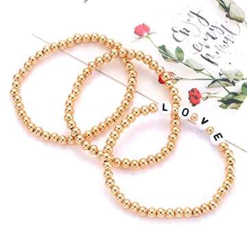 CEALXHENY Beaded Bracelets Stackable Brass Bead Ball Chain Bracelets for Women LOVE Letter Stretch Bracelet Bangles for Men Women Holiday Valentine’s Gift (Letter LOVE)