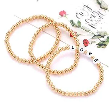 CEALXHENY Beaded Bracelets Stackable Brass Bead Ball Chain Bracelets for Women LOVE Letter Stretch Bracelet Bangles for Men Women Holiday Valentine’s Gift (Letter LOVE)