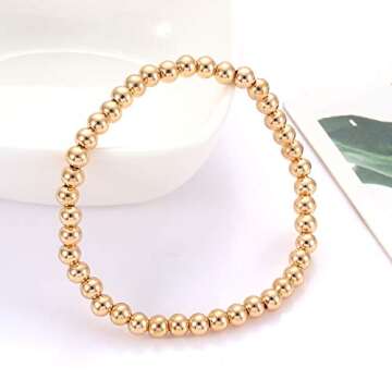 CEALXHENY Beaded Bracelets Stackable Brass Bead Ball Chain Bracelets for Women LOVE Letter Stretch Bracelet Bangles for Men Women Holiday Valentine’s Gift (Letter LOVE)