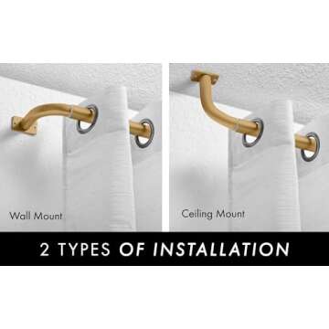 Meriville 1-Inch Diameter Wrap Around Blackout Curtain Rod, 48-Inch to 84-Inch, Gold Finish