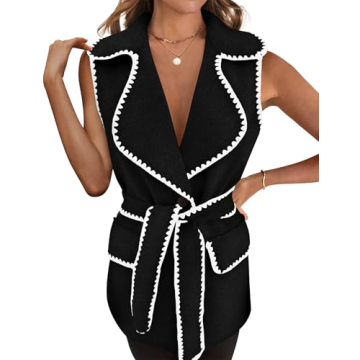 PRETTYGARDEN Women's 2025 Tweed Vest Jacket - Stylish Sleeveless Winter Cardigan