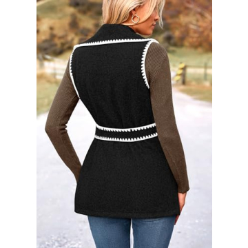 PRETTYGARDEN Women's Tweed Vest Jacket Sleeveless Winter Cardigan