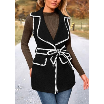 PRETTYGARDEN Women's Tweed Vest Jacket Sleeveless Winter Cardigan