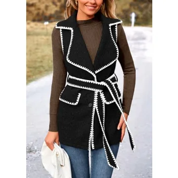 PRETTYGARDEN Women's Tweed Vest Jacket Sleeveless Winter Cardigan