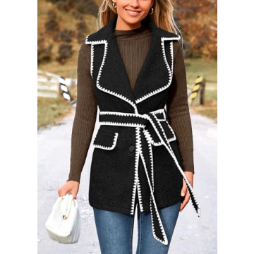 PRETTYGARDEN Women's Tweed Vest Jacket Sleeveless Winter Cardigan