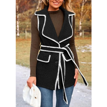 PRETTYGARDEN Women's Tweed Vest Jacket Sleeveless Winter Cardigan