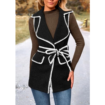 PRETTYGARDEN Women's Tweed Vest Jacket Sleeveless Winter Cardigan