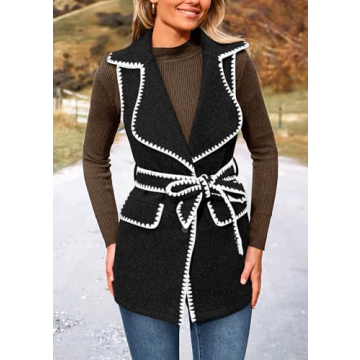 PRETTYGARDEN Women's Tweed Vest Jacket Sleeveless Winter Cardigan