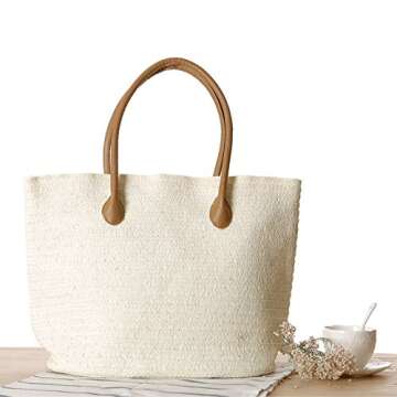 Women's Classic Straw Summer Beach Shoulder Bag Handbag Tote With PU Leather Straps Handmade Purse, ...