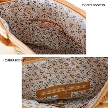 Women's Classic Straw Summer Beach Shoulder Bag Handbag Tote With PU Leather Straps Handmade Purse, White, Medium