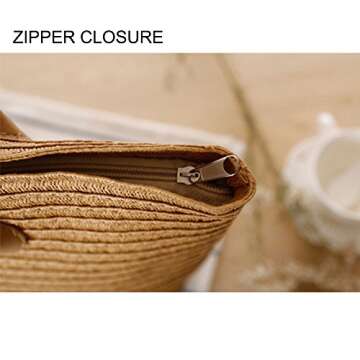 Women's Classic Straw Summer Beach Shoulder Bag Handbag Tote With PU Leather Straps Handmade Purse, White, Medium