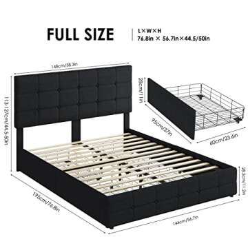 Modern Upholstered Bed Frame with 4 Storage Drawers and Adjustable Headboard