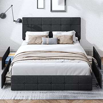 Modern Full Upholstered Bed Frame with Storage Drawers