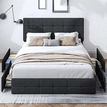 Modern Full Upholstered Bed Frame with Storage Drawers