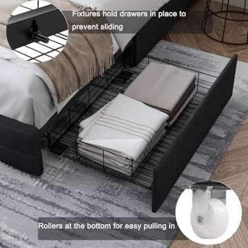Modern Full Upholstered Bed Frame with Storage Drawers