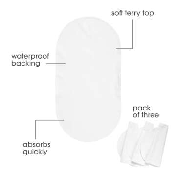 Boppy Changing Pad Liners, Pack of 3, White, Soft Terrycloth with Waterproof Backing Makes Wiggly Di...