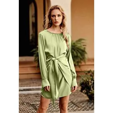 PRETTYGARDEN Women's Elegant Satin Tie Waist Dress