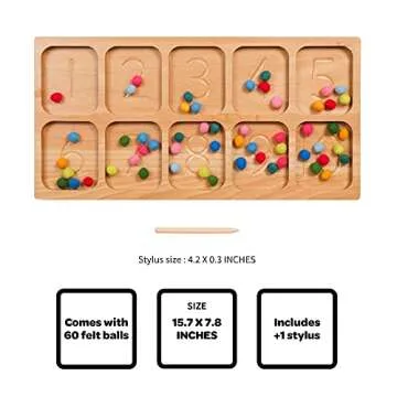 BLUE GINKGO Number Sorting Tray - Wooden Counting, Sorting and Number Tracing Toy - Montessori STEM Math Counting Toys for Preschool Math - Toddler Learning Toys for 3 Year Olds (15.7 x 7.8 Inches)