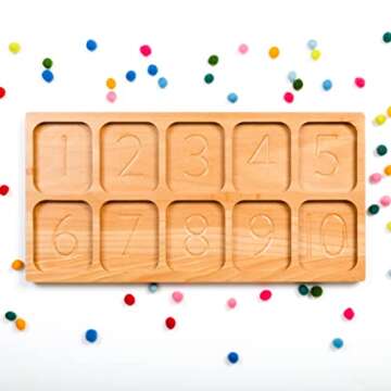 BLUE GINKGO Number Sorting Tray - Wooden Counting, Sorting and Number Tracing Toy - Montessori STEM Math Counting Toys for Preschool Math - Toddler Learning Toys for 3 Year Olds (15.7 x 7.8 Inches)