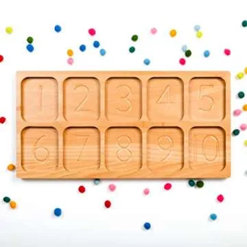 BLUE GINKGO Number Sorting Tray - Wooden Counting, Sorting and Number Tracing Toy - Montessori STEM Math Counting Toys for Preschool Math - Toddler Learning Toys for 3 Year Olds (15.7 x 7.8 Inches)