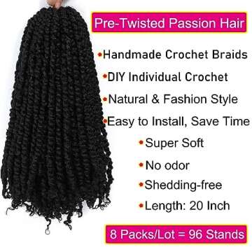 YOLANA 20 Inch Pre-twisted Passion Twist Crochet Hair 7 Packs