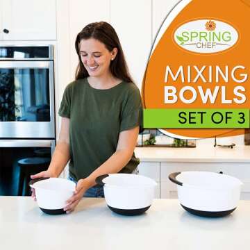 Spring Chef - Mixing Bowls with Soft Grip Handles, Prep Bowls for Baking and Cooking, Mixing Bowl wi...