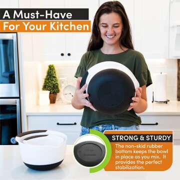 Spring Chef - Mixing Bowls with Soft Grip Handles, Prep Bowls for Baking and Cooking, Mixing Bowl with Pour Spout and Non-skid Bottom, Set of 3, White