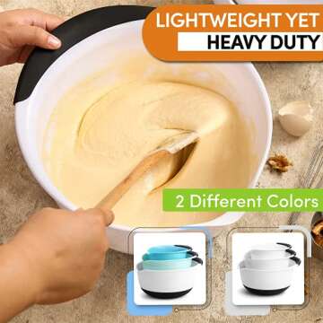 Spring Chef - Mixing Bowls with Soft Grip Handles, Prep Bowls for Baking and Cooking, Mixing Bowl with Pour Spout and Non-skid Bottom, Set of 3, White