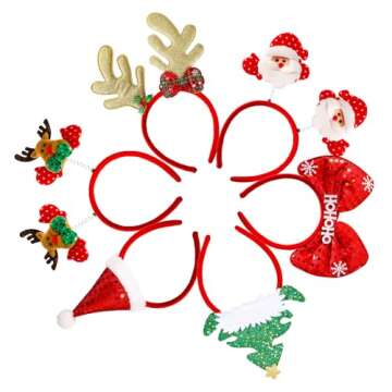 MGparty 12 Pieces Christmas Headbands Christmas Parties Favors Decoration Supplies Xmas Gifts Photo Booth Xmas Tree Snowman Reindeer Antlers Santa Hat
