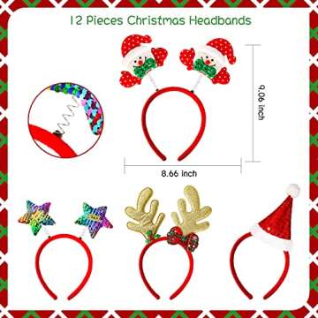 MGparty 12 Pieces Christmas Headbands Christmas Parties Favors Decoration Supplies Xmas Gifts Photo Booth Xmas Tree Snowman Reindeer Antlers Santa Hat