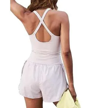 Hyujoda Womens Running Onesie Workout Rompers One Piece Outfits Exercise Jumpsuits Gym Yoga Clothes White S