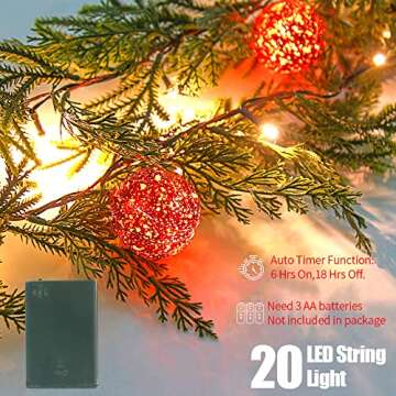 CCINEE 6FT Christmas Garland with Lights Prelit Artificial Xmas Garland with 20 LED Battery Operated Lighted Spruce Garland with Red Christmas Ball for Christmas Tree Home Wall Decor Party Supply