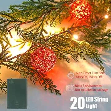 CCINEE 6FT Christmas Garland with Lights Prelit Artificial Xmas Garland with 20 LED Battery Operated Lighted Spruce Garland with Red Christmas Ball for Christmas Tree Home Wall Decor Party Supply