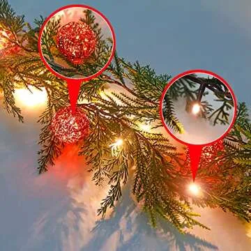 CCINEE 6FT Christmas Garland with Lights Prelit Artificial Xmas Garland with 20 LED Battery Operated Lighted Spruce Garland with Red Christmas Ball for Christmas Tree Home Wall Decor Party Supply