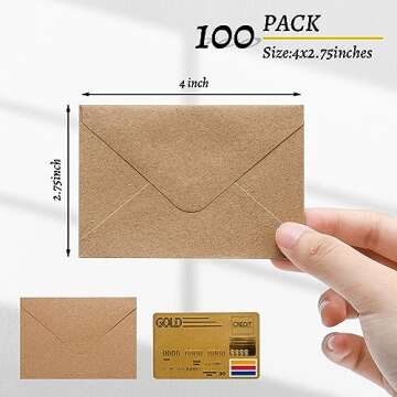 100 Pack 4 x 2.75" Mini Envelopes 120GSM Gift Card Kraft Envelopes Bulk Small Paper Gift Card Sleeves Greeting Card Business Card Brown Tiny Envelope Pockets for Card & Invitation