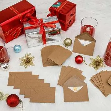 100 Pack 4 x 2.75" Mini Envelopes 120GSM Gift Card Kraft Envelopes Bulk Small Paper Gift Card Sleeves Greeting Card Business Card Brown Tiny Envelope Pockets for Card & Invitation