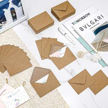 100 Pack 4 x 2.75" Mini Envelopes 120GSM Gift Card Kraft Envelopes Bulk Small Paper Gift Card Sleeves Greeting Card Business Card Brown Tiny Envelope Pockets for Card & Invitation