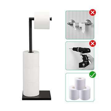 Free Standing Bathroom Toilet Paper Holder Stand with Reserve, Stainless Steel Pedestal Tissue Roll Holder, Black DECLUTTR